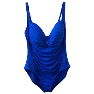 La Blanca Blue One Piece Swimsuit Twist Front Gold Details Women's Size 14